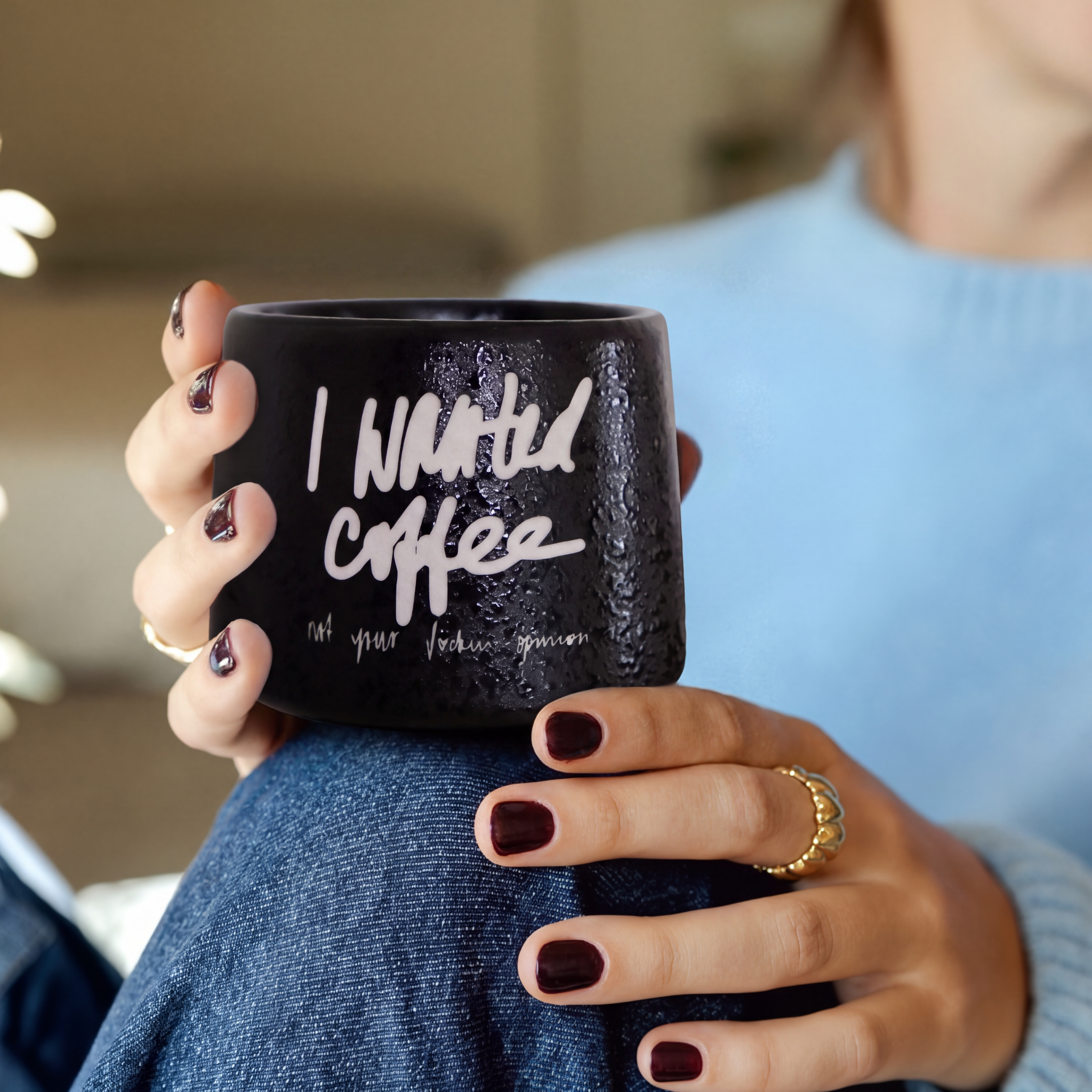 "I Wanted Coffee" - Handgezeichnete Keramiktasse
