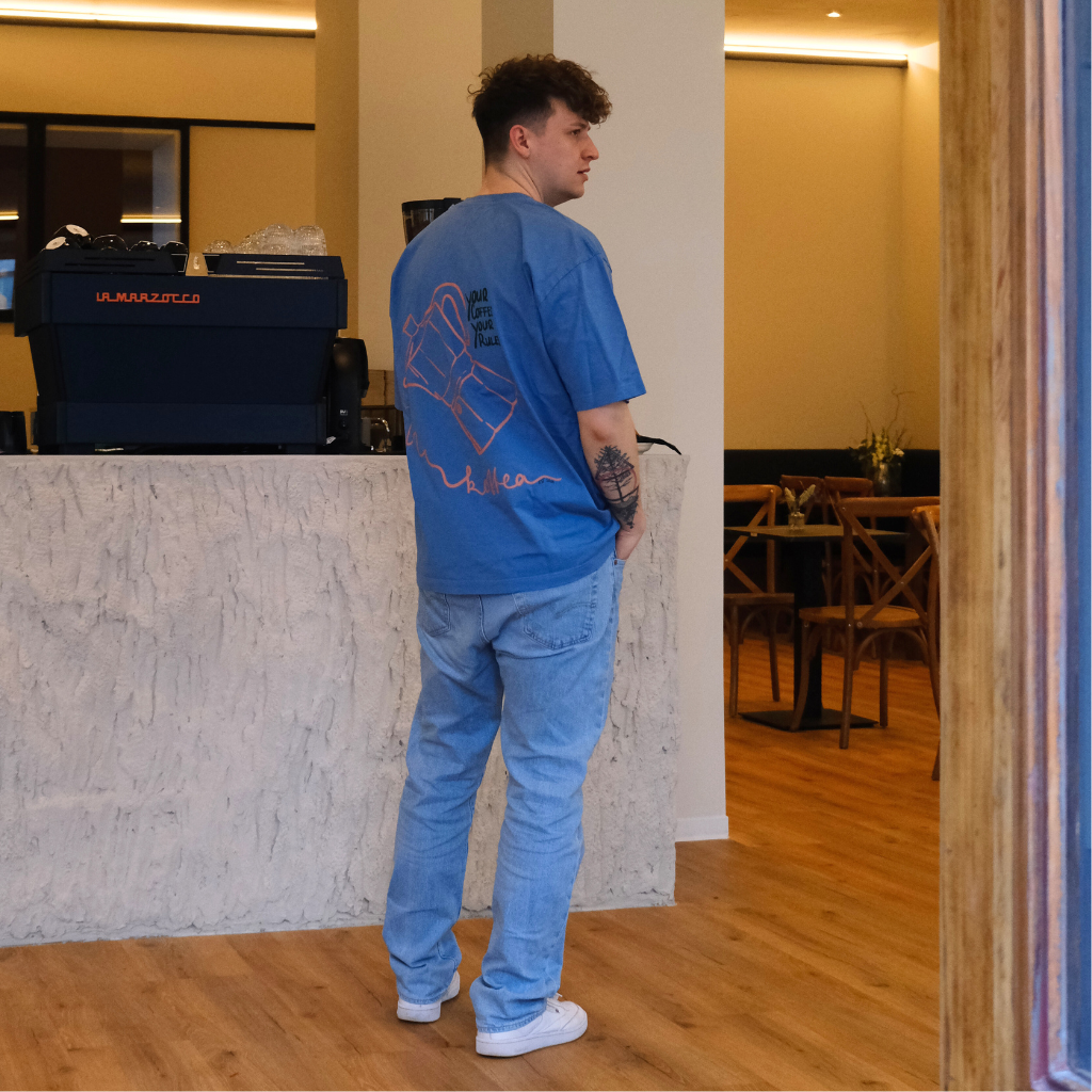 Einzelpiece - Oversize Shirt - "Your Coffee Your Rules" Dusty Indigo